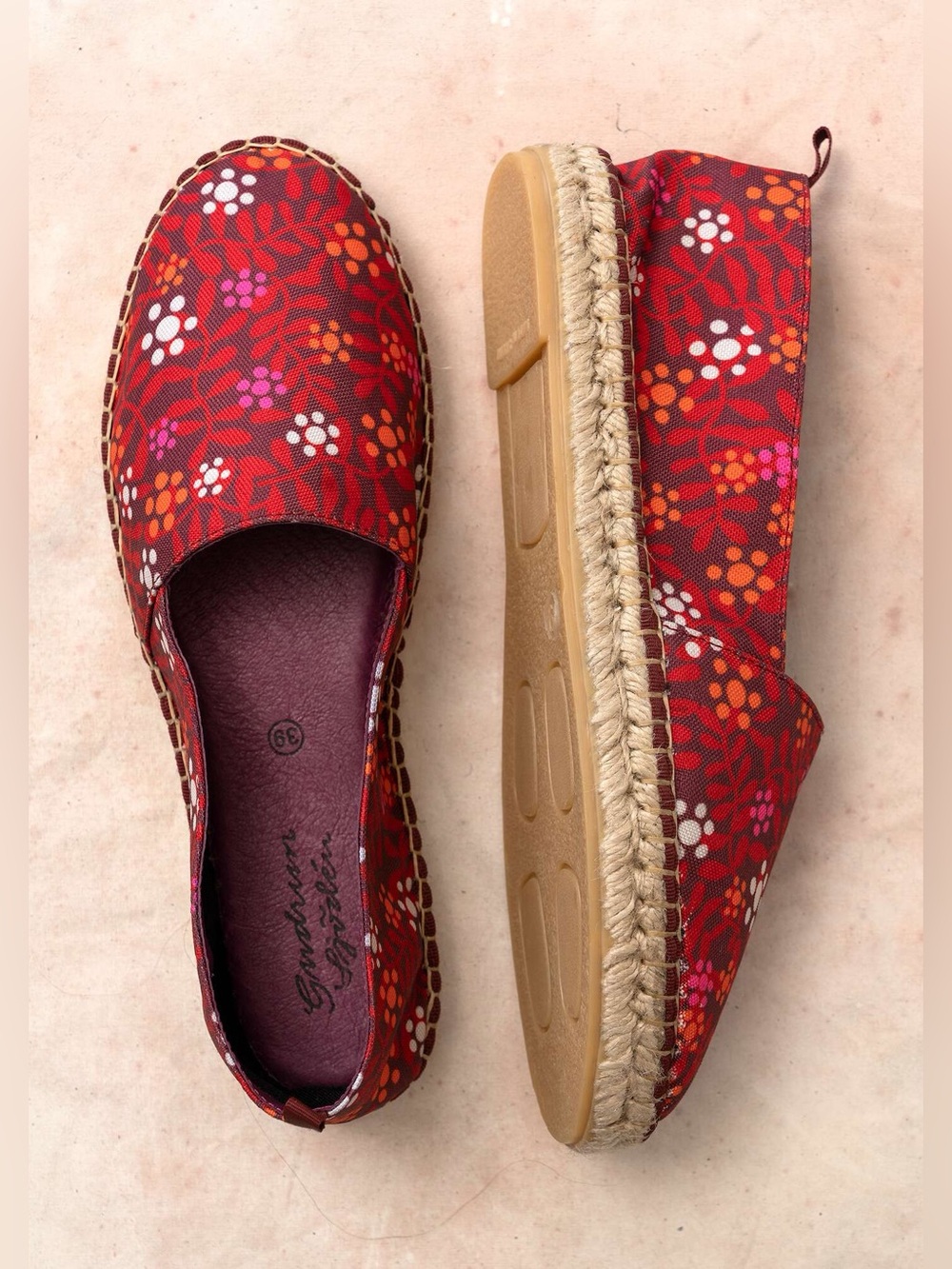 Gudrun Sjödén Floral Espadrille Flats Slip On Shoes Boho Scandinavian